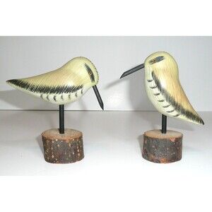 Wooden Carved Shore Bird  Sandpiper Heritage Mint Ltd. Set Of 2 Wood Beach House